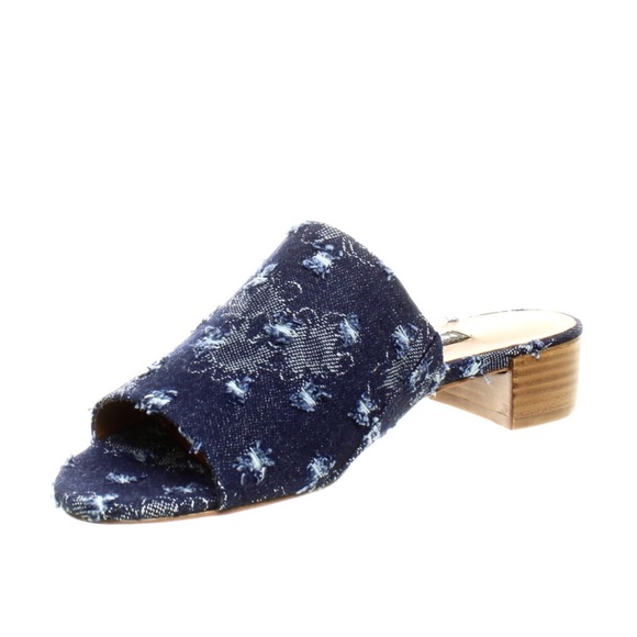 Nine West Raissa Slide Sandal Blue Denim Mule Block Heel Fashion Shoes Open Toe - Picture 5 of 7